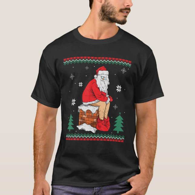 Santa Pooping Down The Chimney Ugly Sweater Christ T-Shirt (Vorderseite)