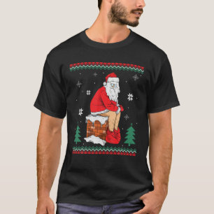 Santa Pooping Down The Chimney Ugly Sweater Christ T-Shirt