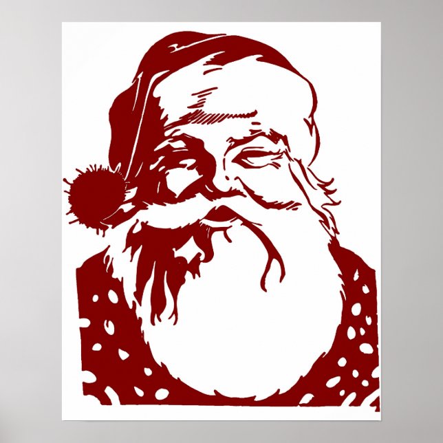 Santa Pop Art Frohe Weihnachten rot Poster (Vorne)
