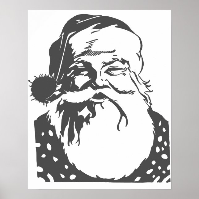 Santa Pop Art Frohe Weihnachtslicht grau Poster (Vorne)