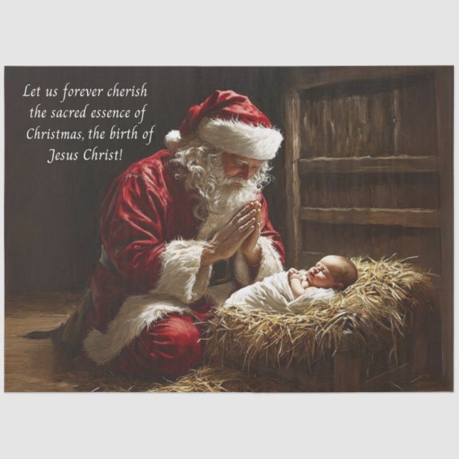 Santa Praying Thankful for Birth of Jesus Christ  Seidenpapier (Vorderseite)