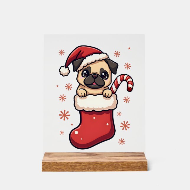Santa Pug Entzücken Acrylschild (Vorderseite)