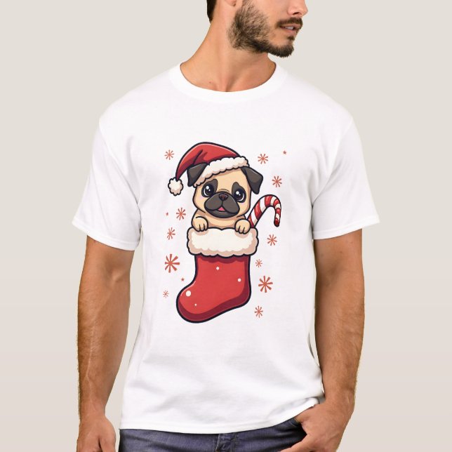 Santa Pug Freude T-Shirt (Vorderseite)