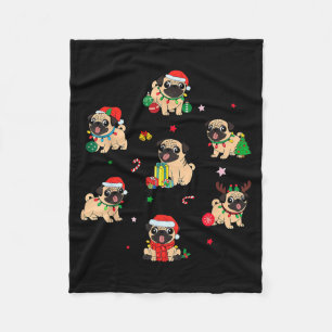 Santa Pug Licht Rentier Schlafanzug Weihnachten Fleecedecke