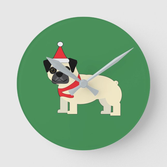 Santa Pug Runde Wanduhr (Vorderseite)