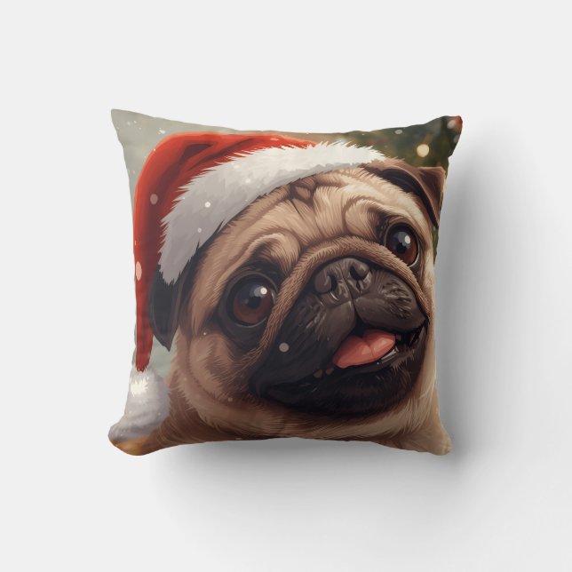 Santa Pug’s Cozy Christmas Cuddle Pillow Kissen (Vorderseite)