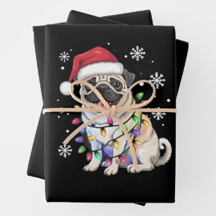 Santa Pug Weihnachtslichter Xmas Hunde Liebhaber  Geschenkpapier Set
