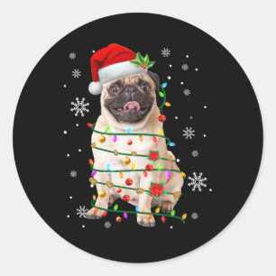 Santa Pug Weihnachtslichter Xmas Hunde Liebhaber M Runder Aufkleber