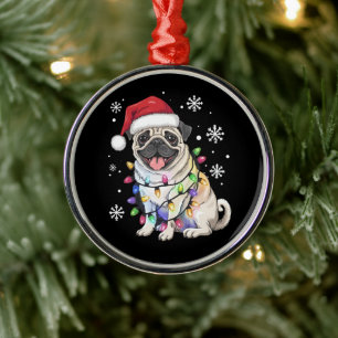 Santa Pug Weihnachtslichter Xmas Hunde Liebhaber Ornament Aus Metall