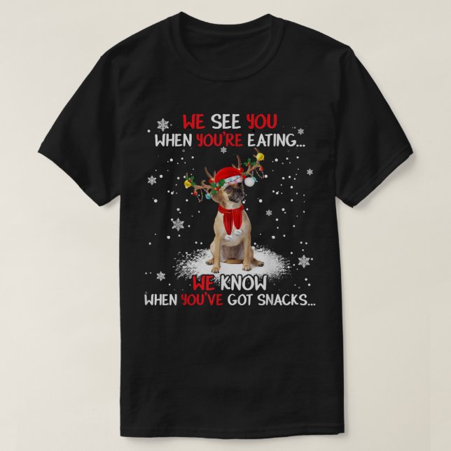 Santa Puggle Reindeer Light Christmas Pajama T-Shirt (Design vorne)