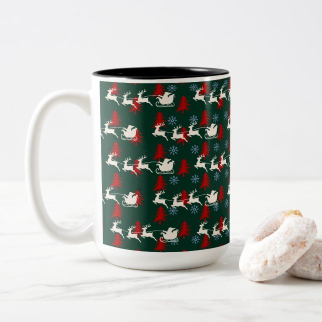 Santa Pulling sein Schlitten Zweifarbige Tasse (Mit Donut)
