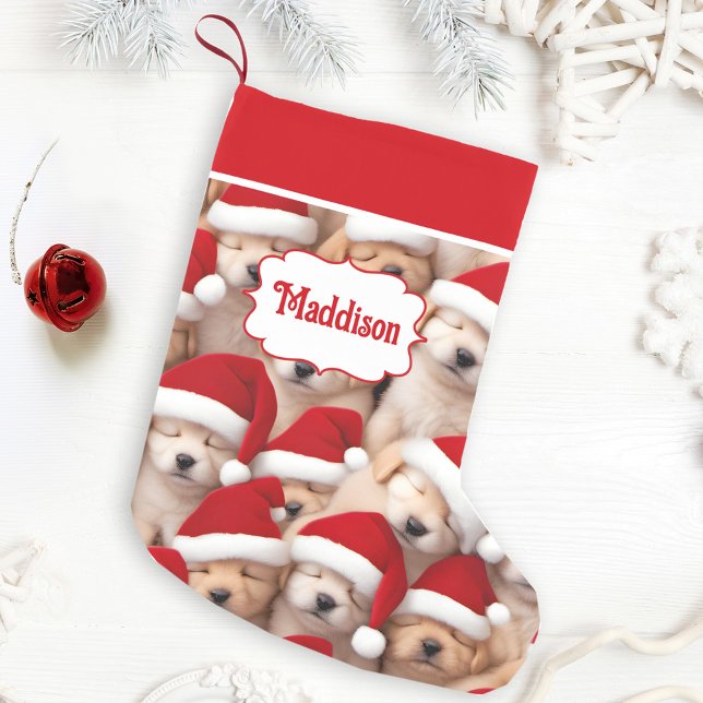 Santa Puppies Dog Lovers Name Weihnachten Strumpf Kleiner Weihnachtsstrumpf (Santa Puppies Dog Lovers Name Christmas Stocking)