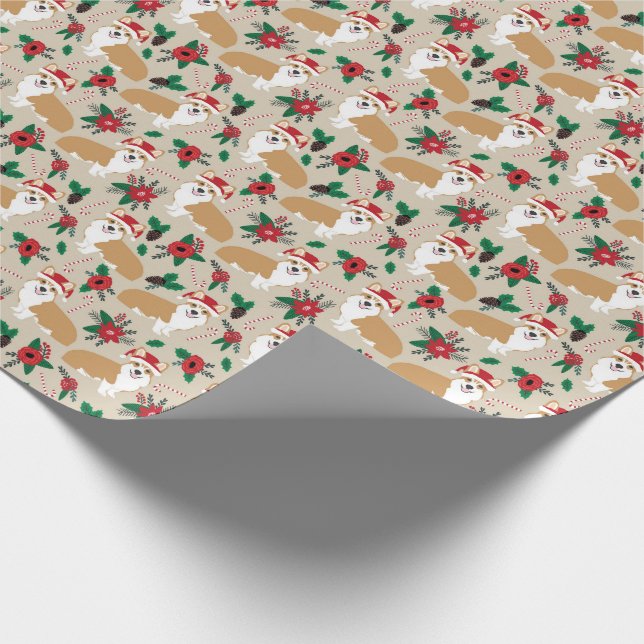 Santa Pws corgi poinsettia Weihnachtsgeschenk Geschenkpapier (Ecke)