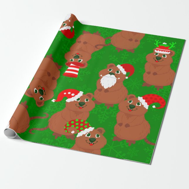 Santa quokka australische Weihnachtsschneeflocken Geschenkpapier (Ungerollt)