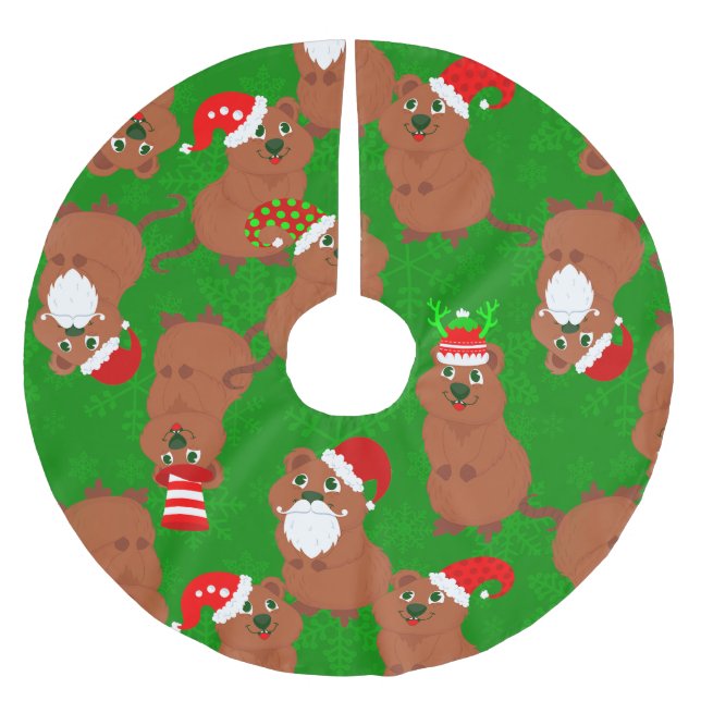 Santa quokka australische Weihnachtsschneeflocken Polyester Weihnachtsbaumdecke (Vorderseite)