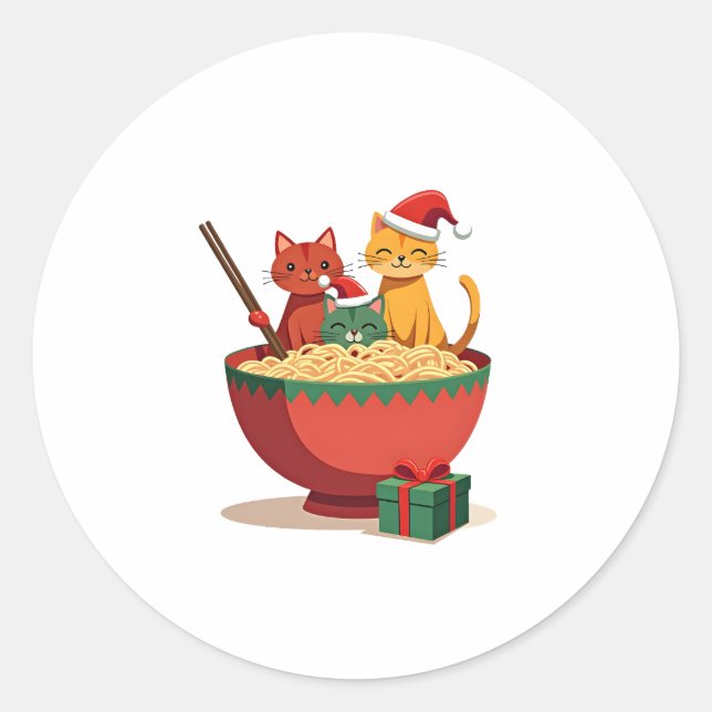 Santa Ramen Cats Anime Christmas Weihnachten Weihn Runder Aufkleber (Vorderseite)