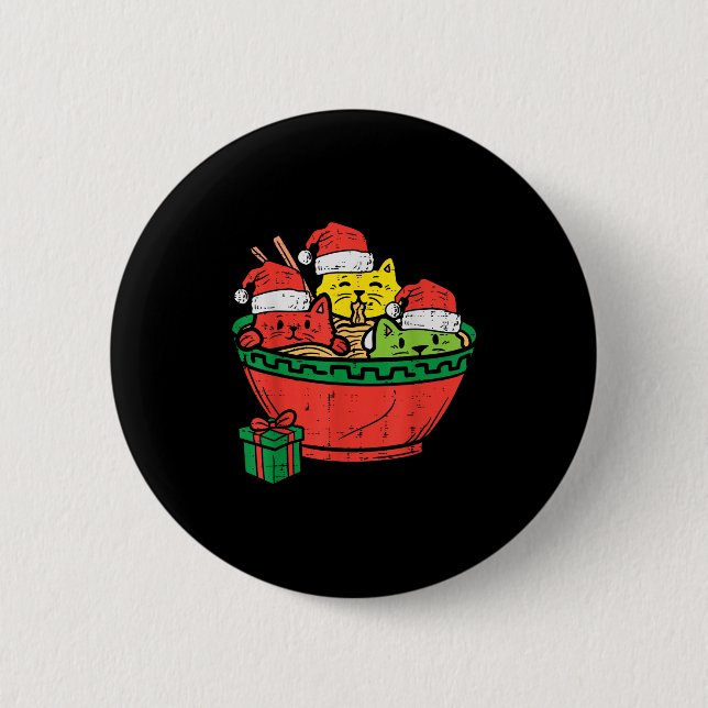 Santa Ramen Cats Anime Christmas Xmas Kids Girls M Button (Vorderseite)