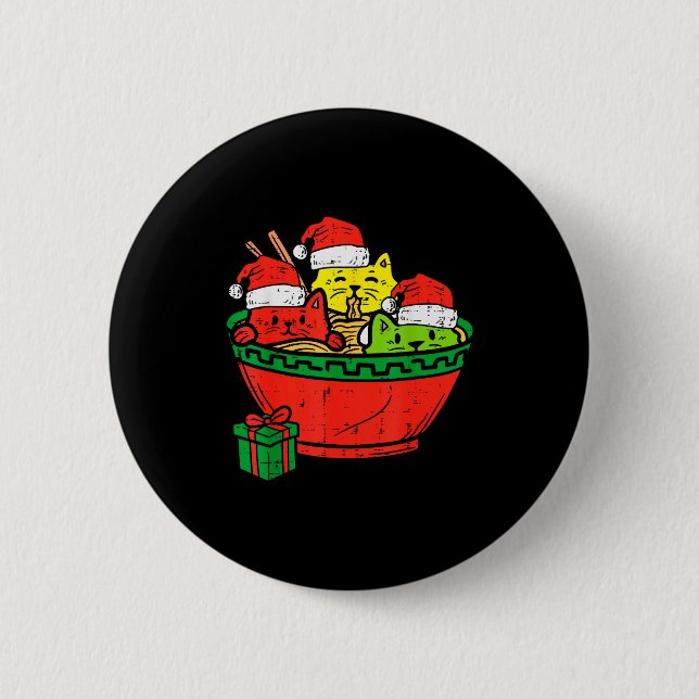Santa Ramen Cats Anime Christmas Xmas Kids Girls M Button (Vorderseite)