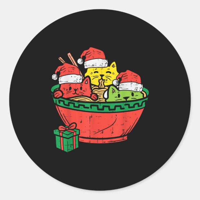 Santa Ramen Cats Anime Christmas Xmas Kids Girls M Runder Aufkleber (Vorderseite)