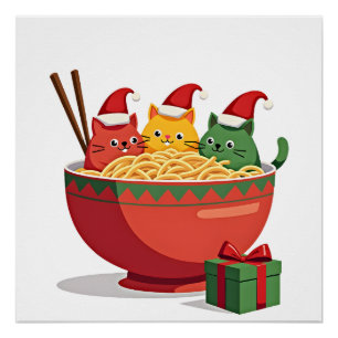 Santa Ramen Cats Anime Weihnachten Xmas Kinder Mäd Poster