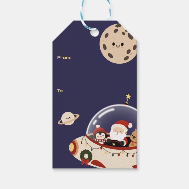 Santa Raumschiff Weihnachten Geschenkanhänger (Vorderseite)