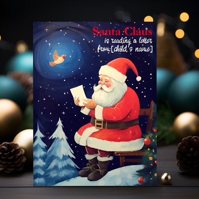 Santa Reading Letter Personalisiert Retro Weihnach Postkarte (Von Creator hochgeladen)