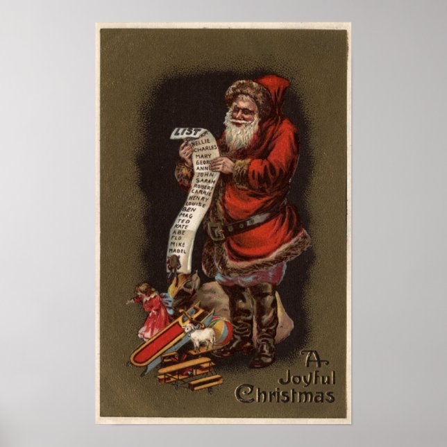 Santa Reading seine gute Kinderliste Poster (Vorne)