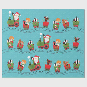 Santa & Red Hair Boy auf Zug Geschenkpapier