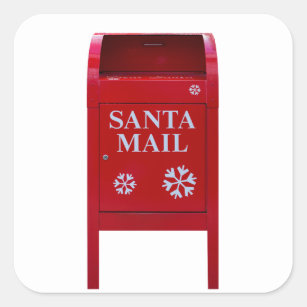 Santa Red Mail Box mit Schneeflocken Quadratischer Aufkleber