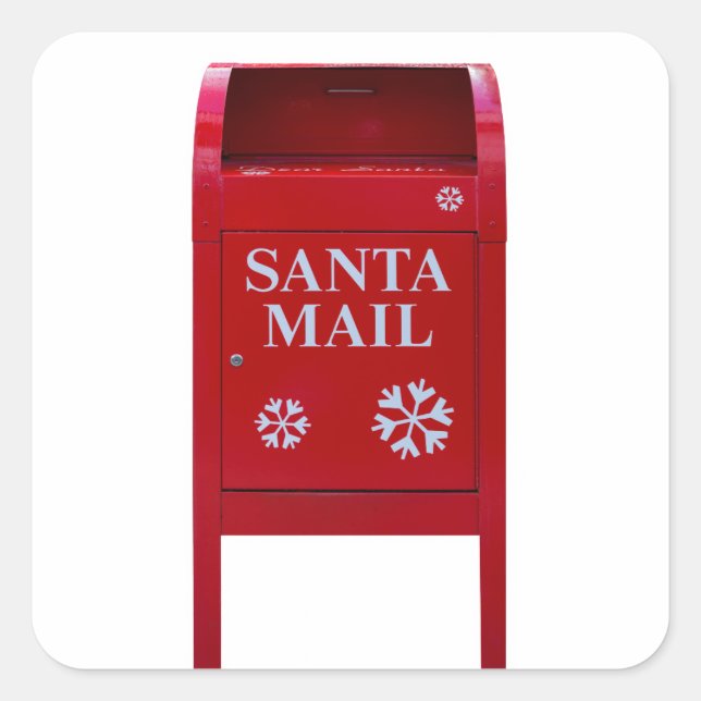 Santa Red Mail Box mit Schneeflocken Quadratischer Aufkleber (Vorderseite)