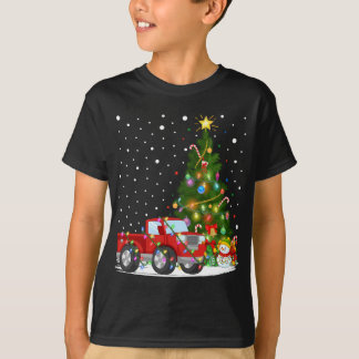 Santa Red Truck Xmas Tree Lighting Red Truck Chris T-Shirt