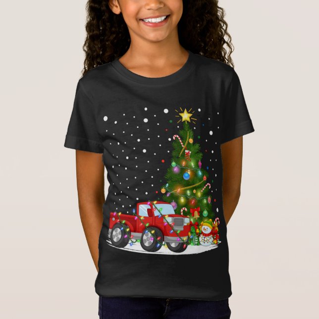 Santa Red Truck Xmas Tree Lighting Red Truck Chris T-Shirt (Vorderseite)