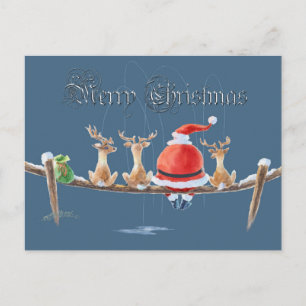 SANTA & REINDEE & TEXT VON SHARON SHARPE FEIERTAGSPOSTKARTE