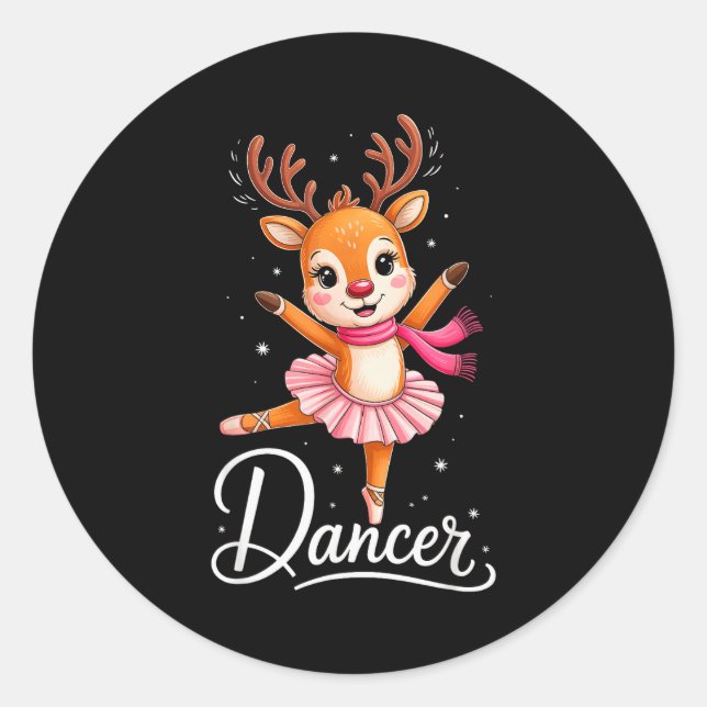 Santa Reindeer Ballet Dancer Cute Christmas Men Wo Runder Aufkleber (Vorderseite)