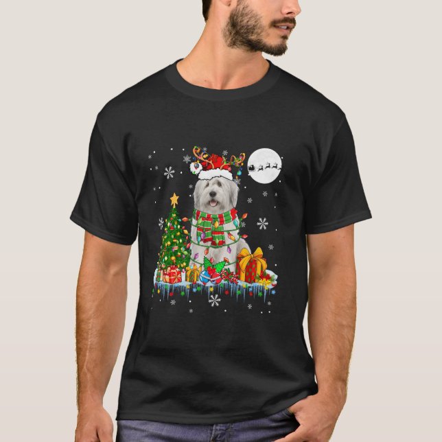Santa Reindeer Bearded Collie Christmas Tree Dog L T-Shirt (Vorderseite)