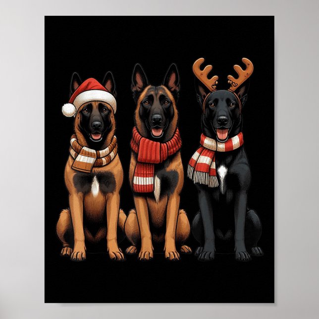 Santa Reindeer Belgian Malinois Christmas Malinois Poster (Vorne)