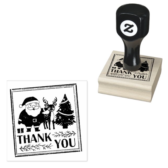 : Santa & Reindeer Christmas Thank You Rubber Stam Gummistempel (Stempel)