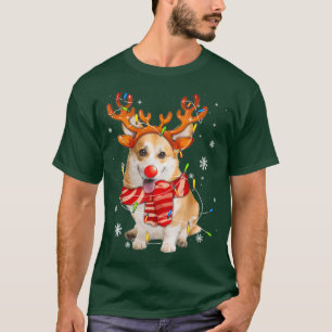 Santa Reindeer Corgi Weihnachtsleuchten Xmas Dog C T-Shirt