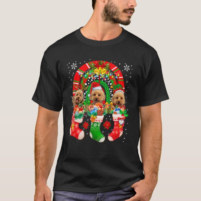 Santa Reindeer Elf Maltipoo Hunde in Weihnachtssoc T-Shirt (Vorderseite)