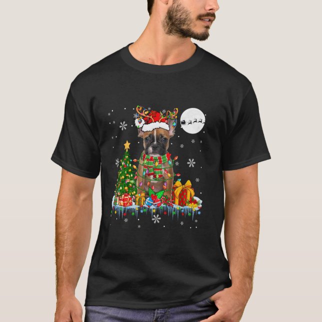 Santa Reindeer French Bulldog Christmas Tree Dog L T-Shirt (Vorderseite)