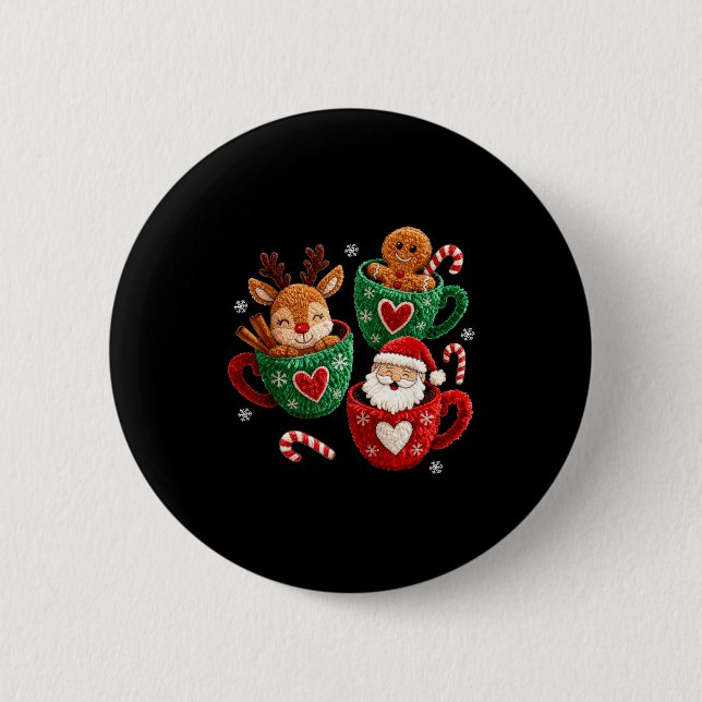 Santa Reindeer Gingerbread Faux Yarn Christmas  Button (Vorderseite)