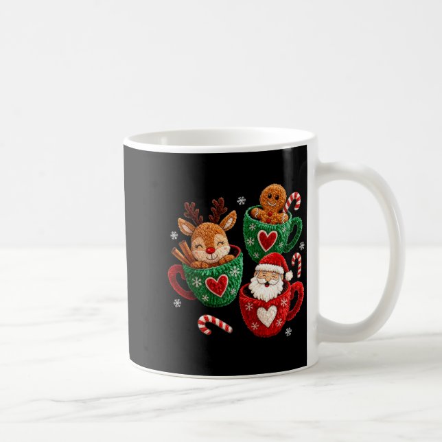 Santa Reindeer Gingerbread Faux Yarn Christmas  Kaffeetasse (Rechts)