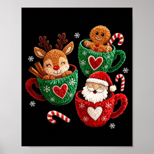 Santa Reindeer Gingerbread Faux Yarn Christmas  Poster (Vorne)