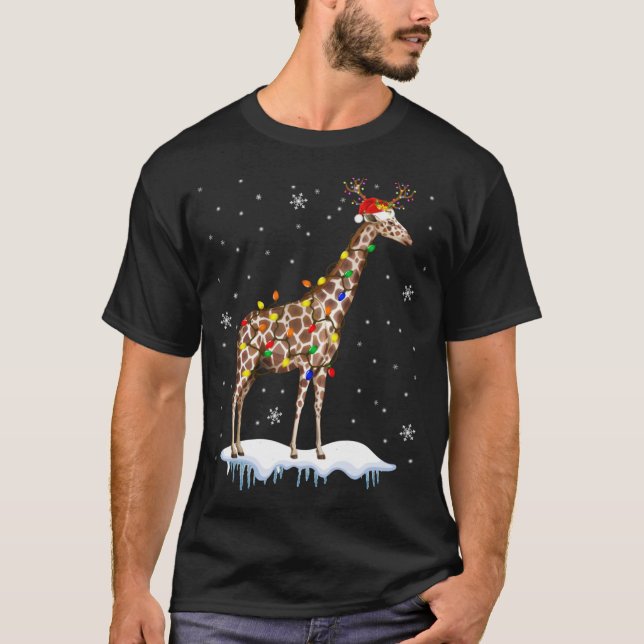 Santa Reindeer Giraffe Weihnachtslicht Santa Reind T-Shirt (Vorderseite)
