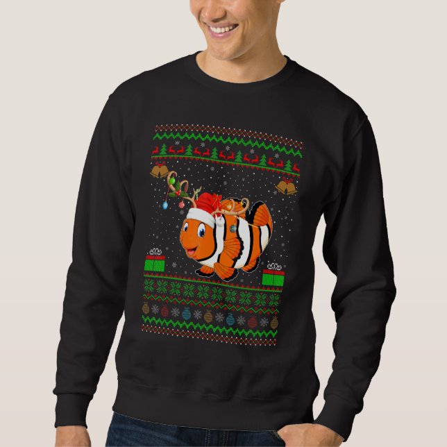 Santa Reindeer Hat Match Ugly Clown Fish Christ Sweatshirt (Vorderseite)