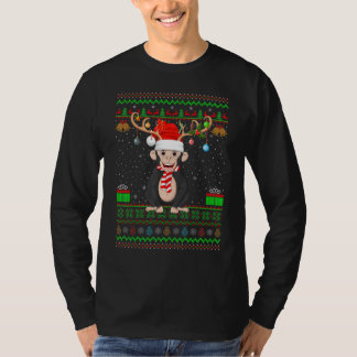 Santa Reindeer Hat Matching Ugly Chimpanzee Christ T-Shirt