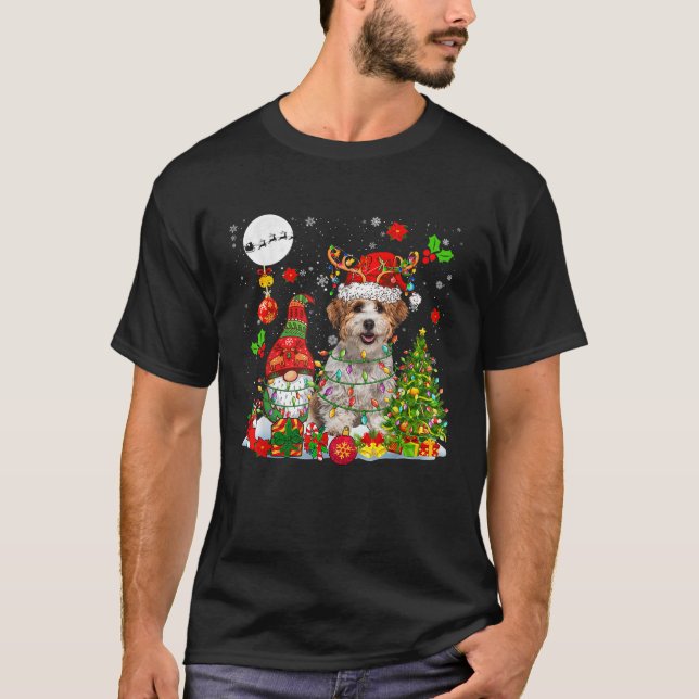 Santa Reindeer Havanese Dog Xmas Gnome Tree Lights T-Shirt (Vorderseite)