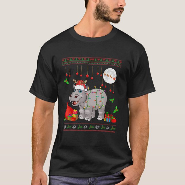 Santa Reindeer Hippo Christmas Animal Lover Kids T T-Shirt (Vorderseite)