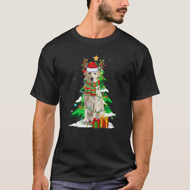 Santa Reindeer Labrador Retriever Dog Xmas Lights  T-Shirt (Vorderseite)