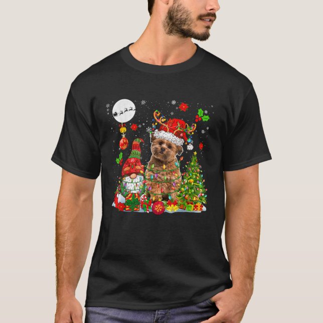 Santa Reindeer Lhasa Apso Xmas Gnome Tree Lights O T-Shirt (Vorderseite)